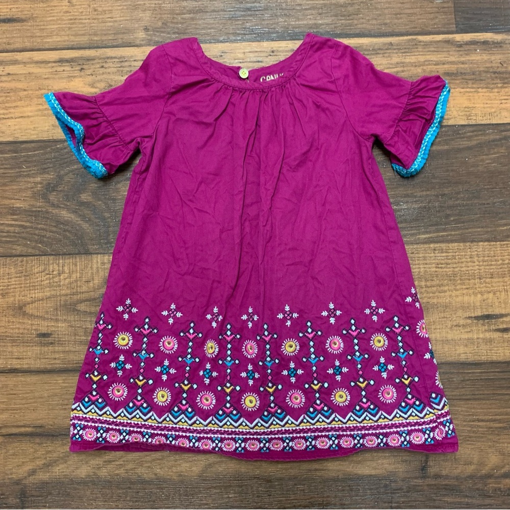 Genuine Kids OshKosh, Size 3T, Pink Colorful Tribal Embroidery Lined Shift Dress